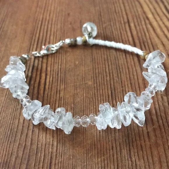 Crystal Nugget Beaded Ladies Bracelet, White and Clear, Handmade Ladies … - Picture 3 of 5